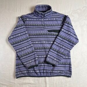 Fair Isle Fleece‎ Mens XL Pullover Snap Neck Cabin Sweater Purple JACHS